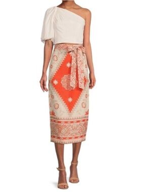 ANTONIO MELANI Amara Print Orange Linen Skirt